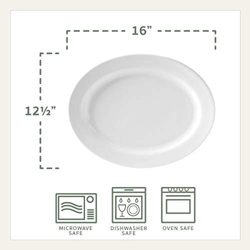 Everyday White Porcelain Oval Serving Platter, 16 Inch Large Turkey