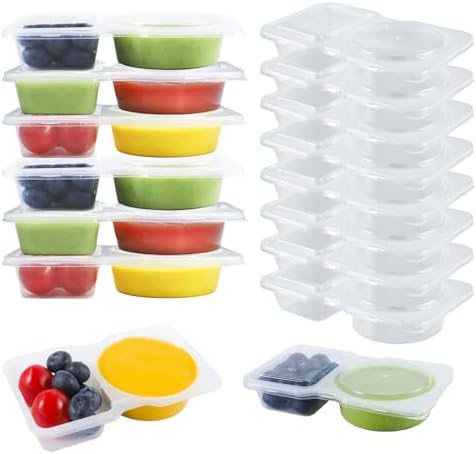 50 Pack 4.5 Oz Double Compartment Condiment Container With Lids