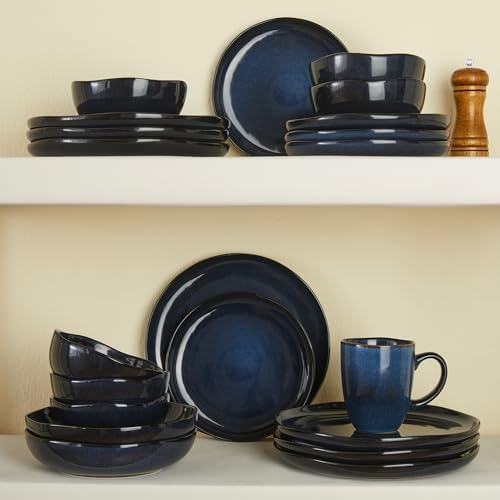 Pokini Stoneware Dinnerware Sets for 8, 24Pcs Ceramic Plates and Bowls Sets
