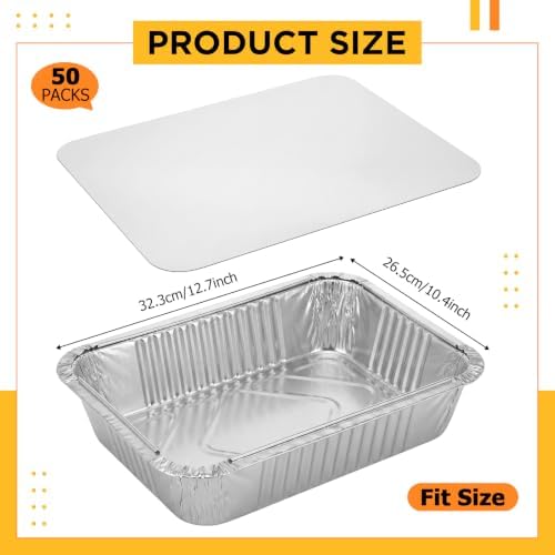 50 Pack Aluminum Pans Lids 9x13, Foil Covers, Disposable Half Sheet