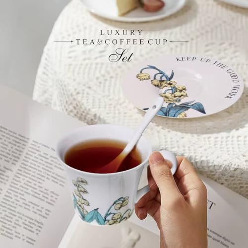Tea Cup Set With 2 Tea Cups 2 Saucers And 2 Spoon 7 OZ Espresso Coffee