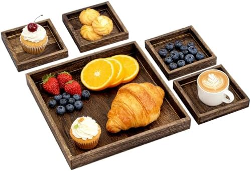 5-Piece Wooden Serving Tray Set for Ottoman,Breakfast in Bed,Coffee