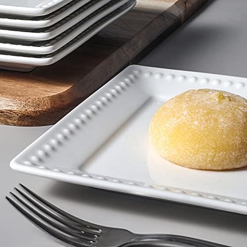 Embossed Ceramic Appetizer & Dessert Plates - Set of 6, 6 inch White
