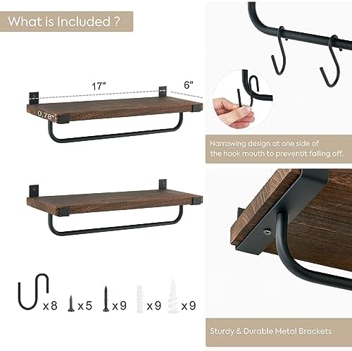 Mkono Coffee Bar Shelves, Wall Mounted Mug Rack, 2 Pack