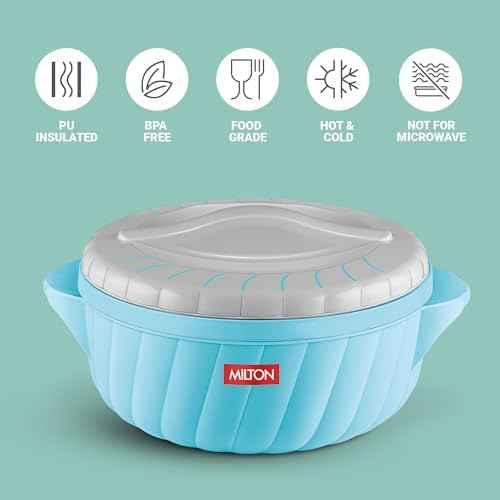 Milton Flora Regular Set Insulated Inner Steel Casserole for Roti 3Pc (750ml 1.25L & 2.1L) Hot Box for Kitchen, Hot Pot with Lid, Chapati Box, Roti Casserole, Serving Boxes, Hotcase, Cyan Blue