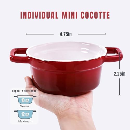 Lareina Mini Cocotte 12oz Ceramic Casserole Dish Set with Lid, Red