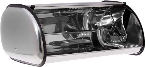 HOME IT Stainless Steel Bread Box for Kitchen Countertop, Large Bread Storage Bin with Roll Top Lid, Keeper for Loaf, Bagels & Pastries, Metal, 16.5 x 10 x 8 Inch