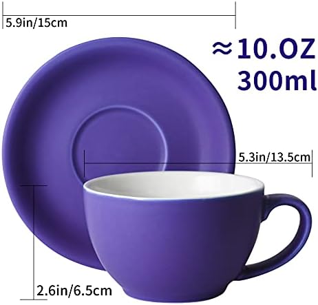 Yundu Ceramics Latte Cup and Saucer - 10 oz for Cappuccino,Tea,Cafe