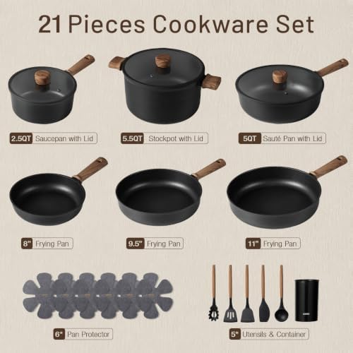 CAROTE 21pcs Pots and Pans Set, Nonstick Cookware Sets