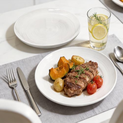 Yachi Ceramic 10 1/4 Inch White Dinner Plates Set of 6 Microwave Oven