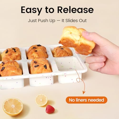 2 Pack 8-Cavity Mini Silicone Loaf Pans, BPA-Free Reinforced Rim For
