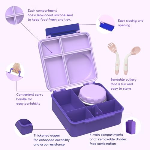 Bento Box for Kids - Leak-Proof Bento Lunch Box with Insulated Thermo