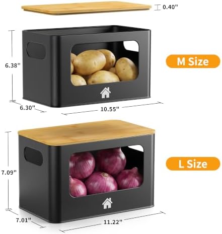 Metal Potato and Onion Storage Bin with Bamboo Lids - Pantry