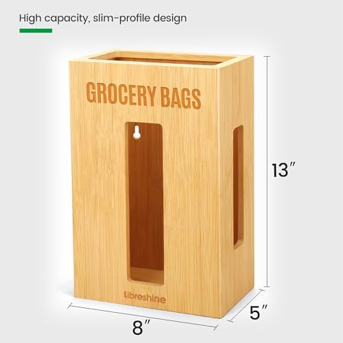 Libreshine Extra Large Bamboo Grocery Bag Holder for Plastic Bags