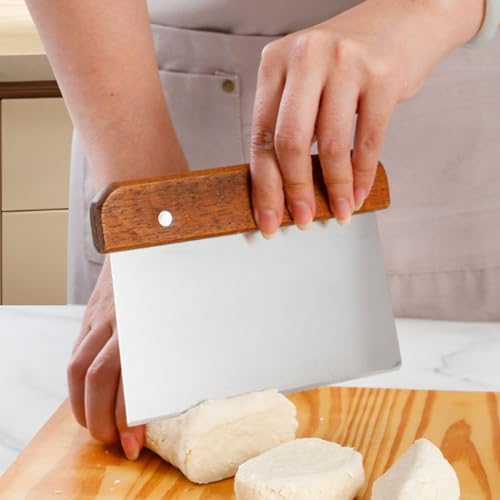 GSHLLO 2 Pcs Stainless Steel Dough Cut Scraper Wooden Handle Dough