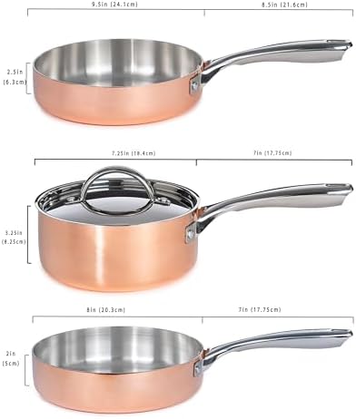 Berghoff Hammered Copper Cookware Set, Tri Ply Stainless Steel Pots &