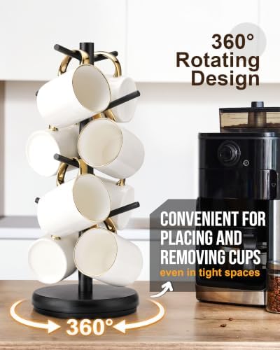 Lorbro Rotating Wooden Coffee Mug Tree, 8 Hooks