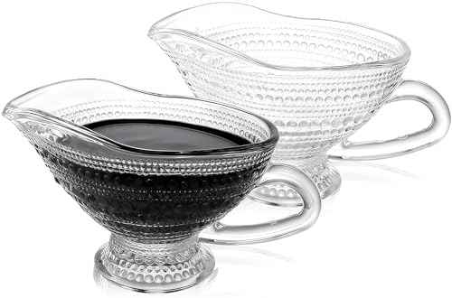 2 Pack 12 oz Glass Gravy Boat, Clear Hobnail Gravy Bowl with Handle