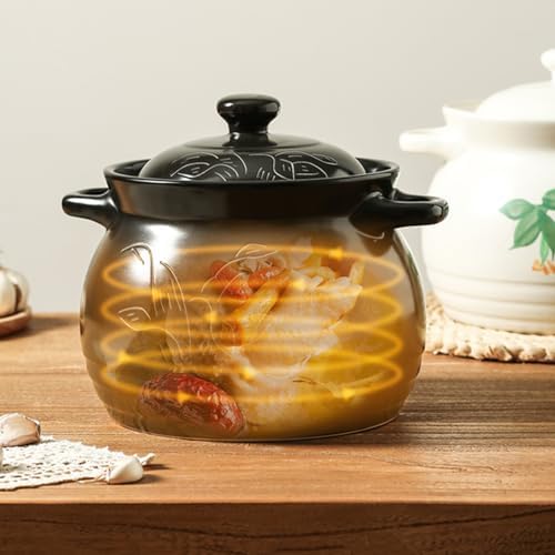 Ceramic Casserole Clay Pot with Lid, Earthenware Casserole Pot