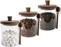 Set of 3 Glass Jars with Wooden Lids and Scoops, 31oz Coffee Food