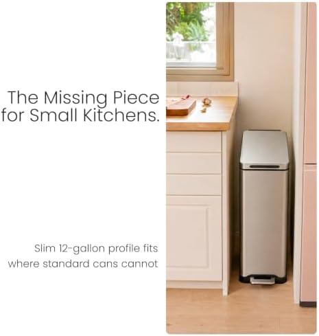 Home Zone Living 12 Gallon Kitchen Trash Can, Slim Fit Design