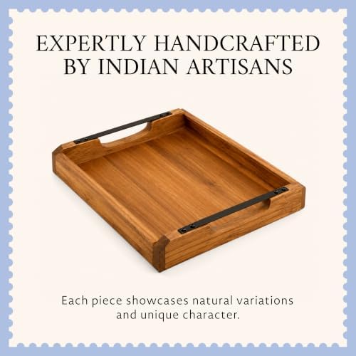 Mela Artisans Acacia Serving Tray - Metal Handles, 16x13 in