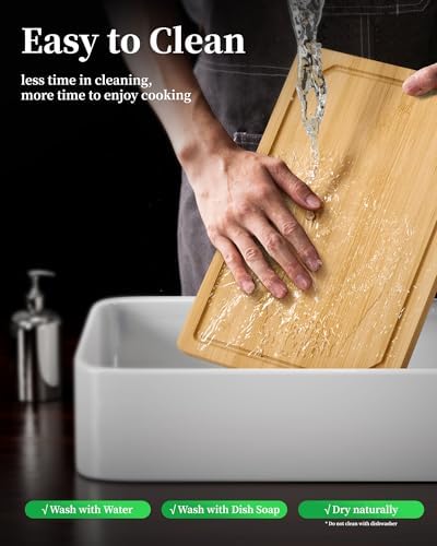 Kitsure Bamboo Cutting Board for Kitchen, Large, Natural