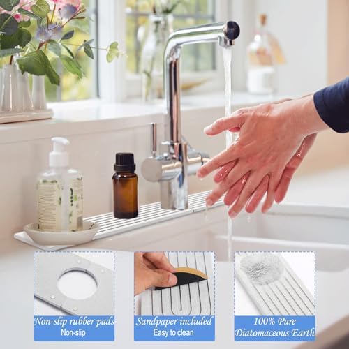 Stone Faucet Mat for Kitchen Sink, Super Water Absorbing,White