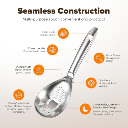 Cooking Slotted Spoon with Egg Separator, Grater, Bottle Opener