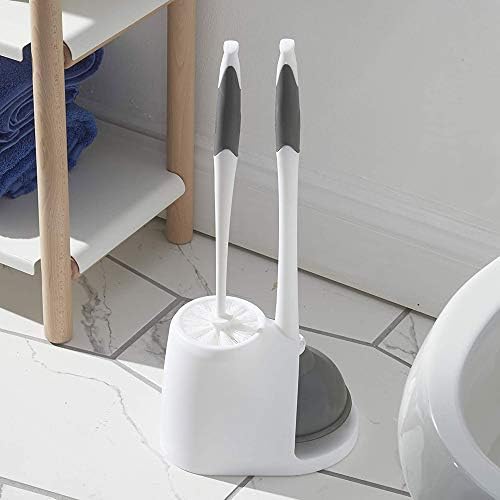 Clorox Toilet Plunger and Brush Set, White and Gray