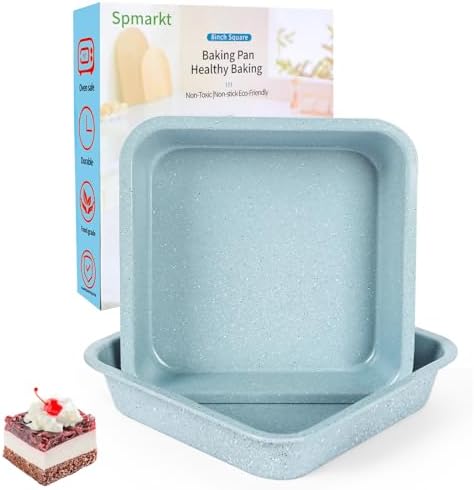 2-Pack 8x8 Nonstick Steel Square Baking Pans, Light Blue