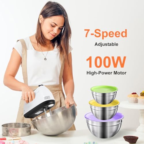 7-Speed Electric Hand Mixer with 5 Mixing Bowls