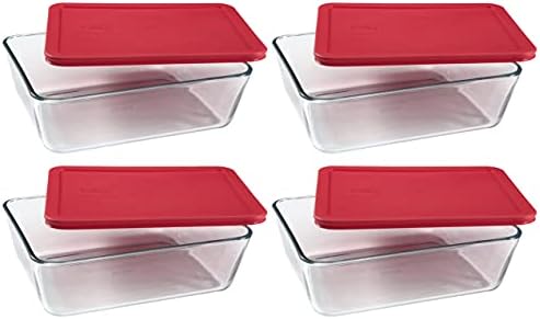 Pyrex 7212 11-Cup Glass Dish with Red Lids, 4-Pack