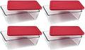 Pyrex 7212 11-Cup Glass Dish with Red Lids, 4-Pack