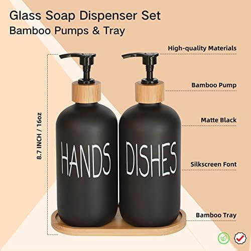 Glass Hand and Dish Soap Dispenser Set, Matte Black