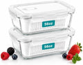 2 Pack 56oz Glass Berry Containers with Removable Colander