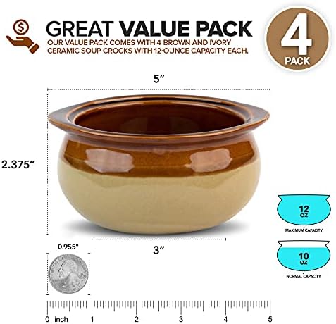 Stock Your Home 12 oz French Onion Soup Crock (4 Pack) -Two-Toned