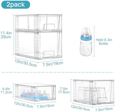 Vtopmart Clear Stackable Storage Drawers, 4 Pack