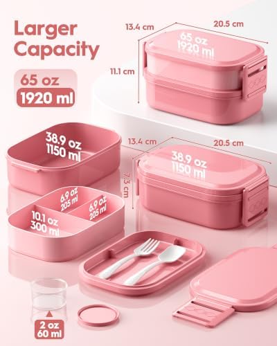 BiuLeon Bento Box Adult Lunch Box, 65 Oz Capacity Lunch