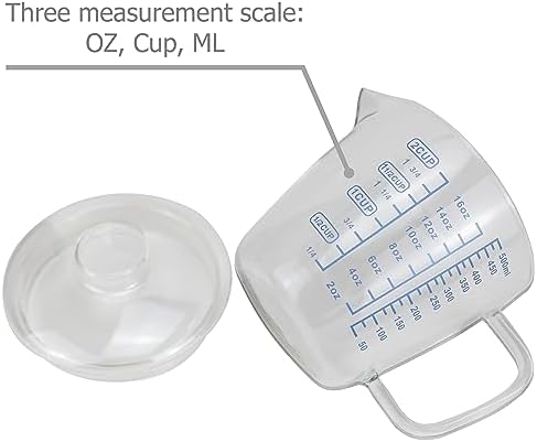 EIKS 500ML Glass Measuring Cup with Lid, Milk Frothing Pitcher