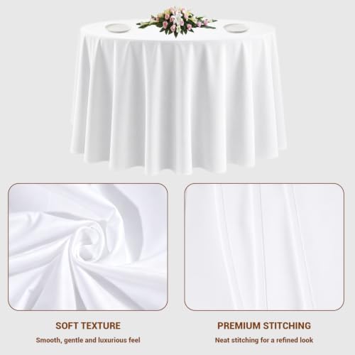 10 Pack White Round Tablecloths, 120 Inch Stain Resistant and Wrinkle