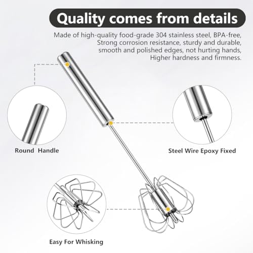 Stainless Steel Semi-Automatic Egg Whisk, Rotary Whisk Blender (Combo)