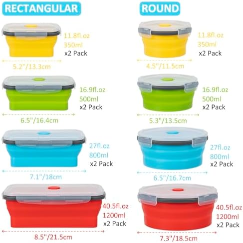 Collapsible Food Storage Containers with Lid & Air Vent, 16 Pack, 8