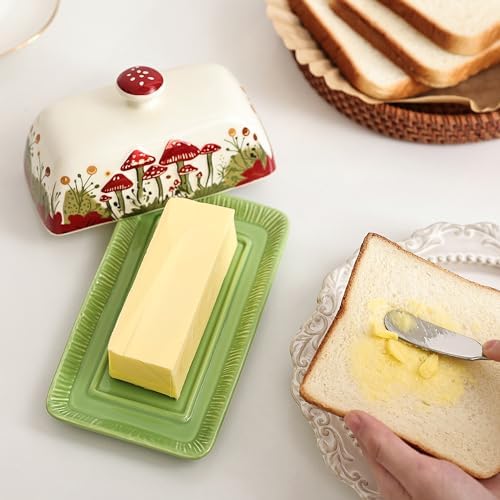Fungi Fun Ceramic Butter Dish with Lids - Mushroom Butter Containers