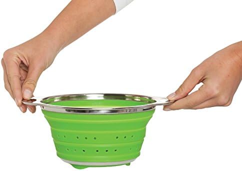 HIC Kitchen Collapsible Colander, Silicone and 18/8 Stainless Steel