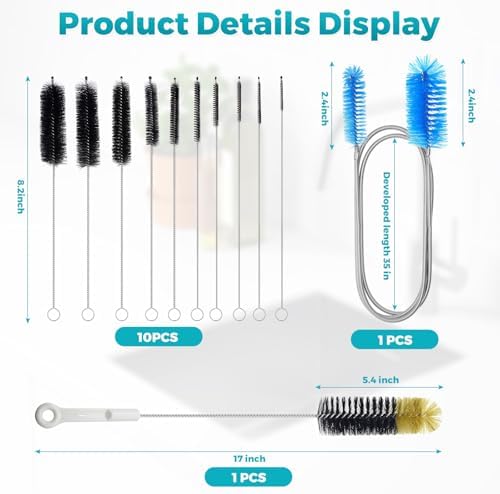 12 Pack Glass Tube Pipe Cleaner Brush Set, for Cleaning Long Neck