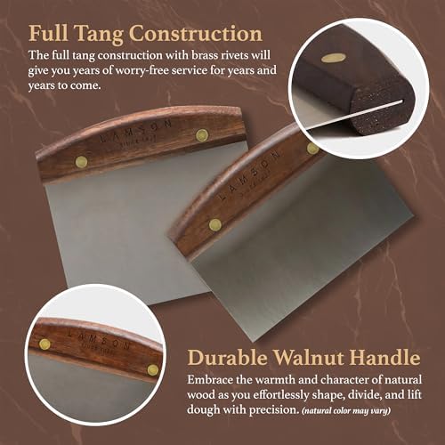 Lamson Bench Scraper, High Carbon Steel Dough Cutter, Walnut, 3 x 6 In