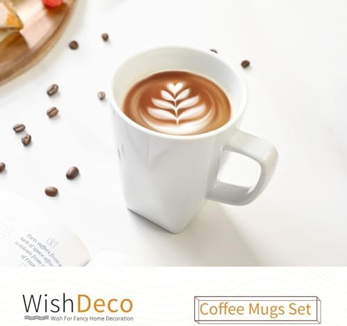 WishDeco White Coffee Mugs Set of 6, Ceramic Coffee Cups 14 oz