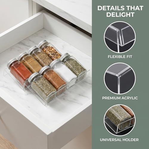 ARTIBETTER 4pcs Adjustable Spice Drawer Organizer Insert, Acrylic Rack