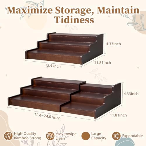 Novabright 1 Pcs 3-Tier Expandable Mug Holder Cabinet,Walnut Wood